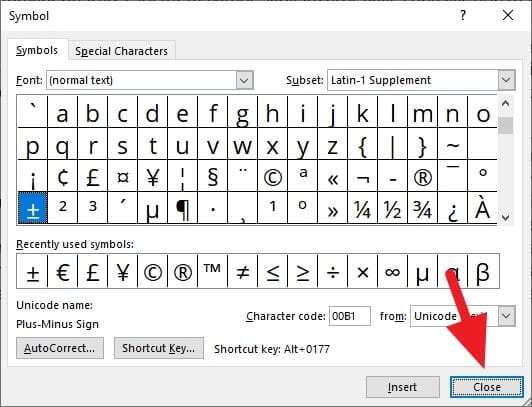 1/3 symbol for word for mac