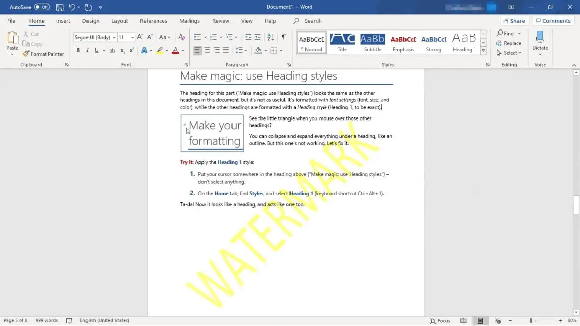 watermark for word 2010