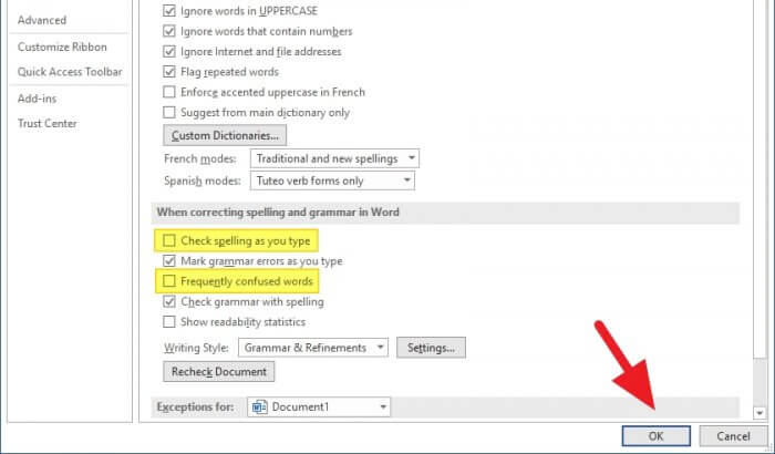 When correcting spelling Cara Menghilangkan Garis Bawah Merah di Microsoft Word 5 When correcting spelling