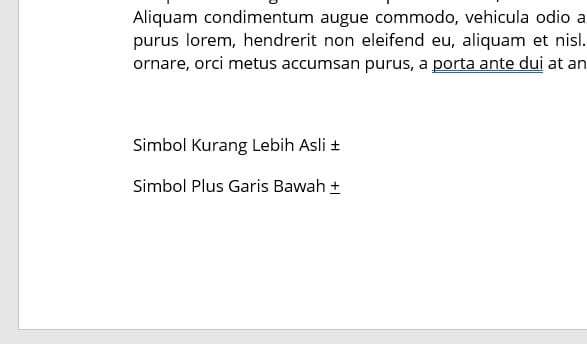 simbol plus garis bawah 3 Cara Membuat Simbol Kurang-Lebih (±) di Ms. Word 9 simbol plus garis bawah