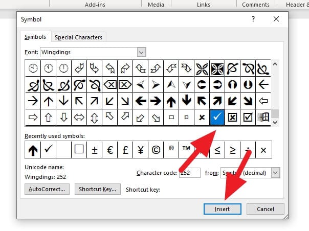 Insert checklist Cara Mudah Membuat Ceklis (✓) di Microsoft Word 4 Insert checklist