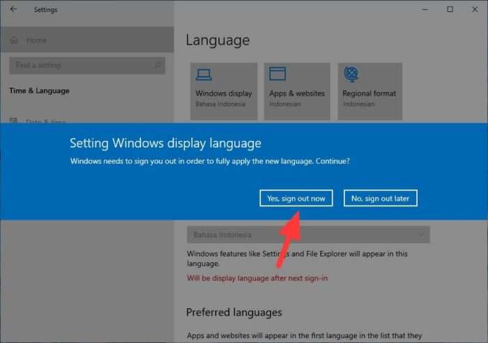 Yes sign out now Cara Mengubah Bahasa di Windows 10 Menjadi Indonesia 7 Yes sign out now