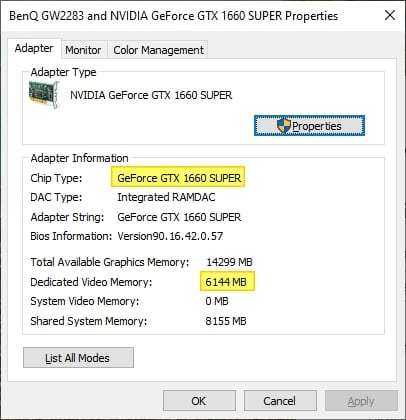 Adapter information Cara Melihat Spesifikasi Graphics Card pada Windows 10 7 Adapter information