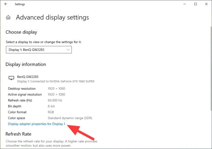 Display adapter properties Cara Melihat Spesifikasi Graphics Card pada Windows 10 4 Display adapter properties