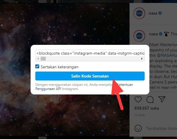 salin kode sematan Cara Menampilkan Postingan Instagram di Halaman Website 6 salin kode sematan