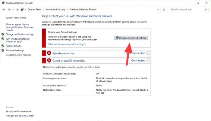 use recommended settings Cara Matikan Firewall Windows 7/8/10 Untuk Sementara 7 use recommended settings