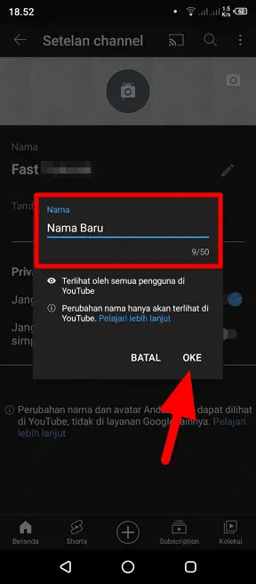 oke Cara Mengganti Nama Channel Youtube via Android/Laptop 5 oke