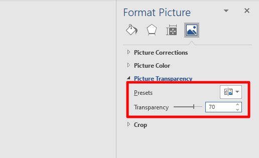 presets transparency Cara Membuat Gambar Menjadi Transparan di Ms. Word 5 presets transparency