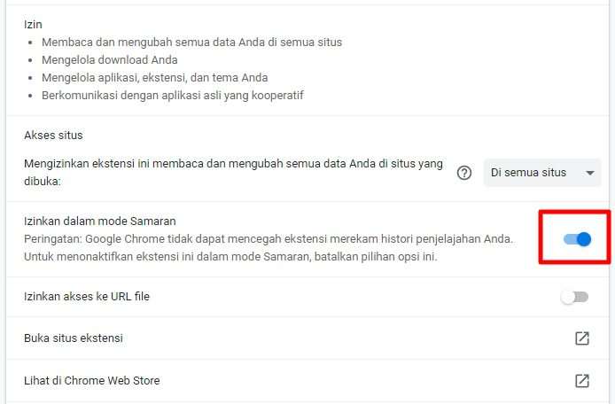 izinkan dalam mode Samaran Cara Menambah Ekstensi IDM di Chrome Agar Bisa Download 8 izinkan dalam mode Samaran