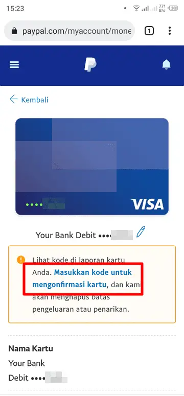 masukan kode untuk mengonfirmasi kartu Cara Hubungkan Kartu Jenius ke Akun PayPal Untuk Transaksi 14 masukan kode untuk mengonfirmasi kartu