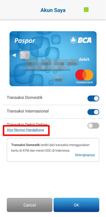 atur nomor handphone Cara Jadikan Kartu Debit BCA Bisa untuk Transaksi Online 4 atur nomor handphone