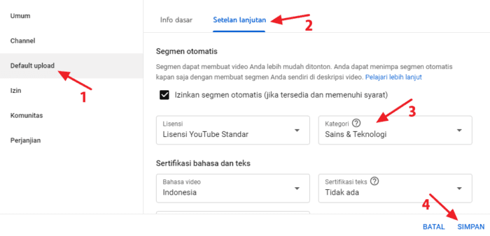 default upload channel Cara Mengganti Kategori Video Kamu di YouTube 9 default upload channel