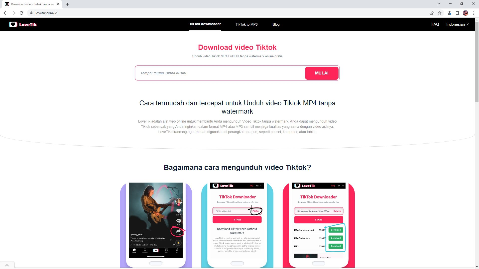 Tiktok Downloader oleh LoveTik 4 Situs Gratis Untuk Download Video TikTok di PC/Laptop 4 Tiktok Downloader oleh LoveTik