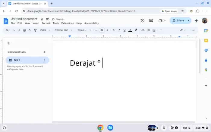 Cara Membuat Simbol Derajat (°) di Chromebook