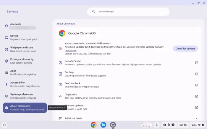 Cara Update Browser Google Chrome di Chromebook